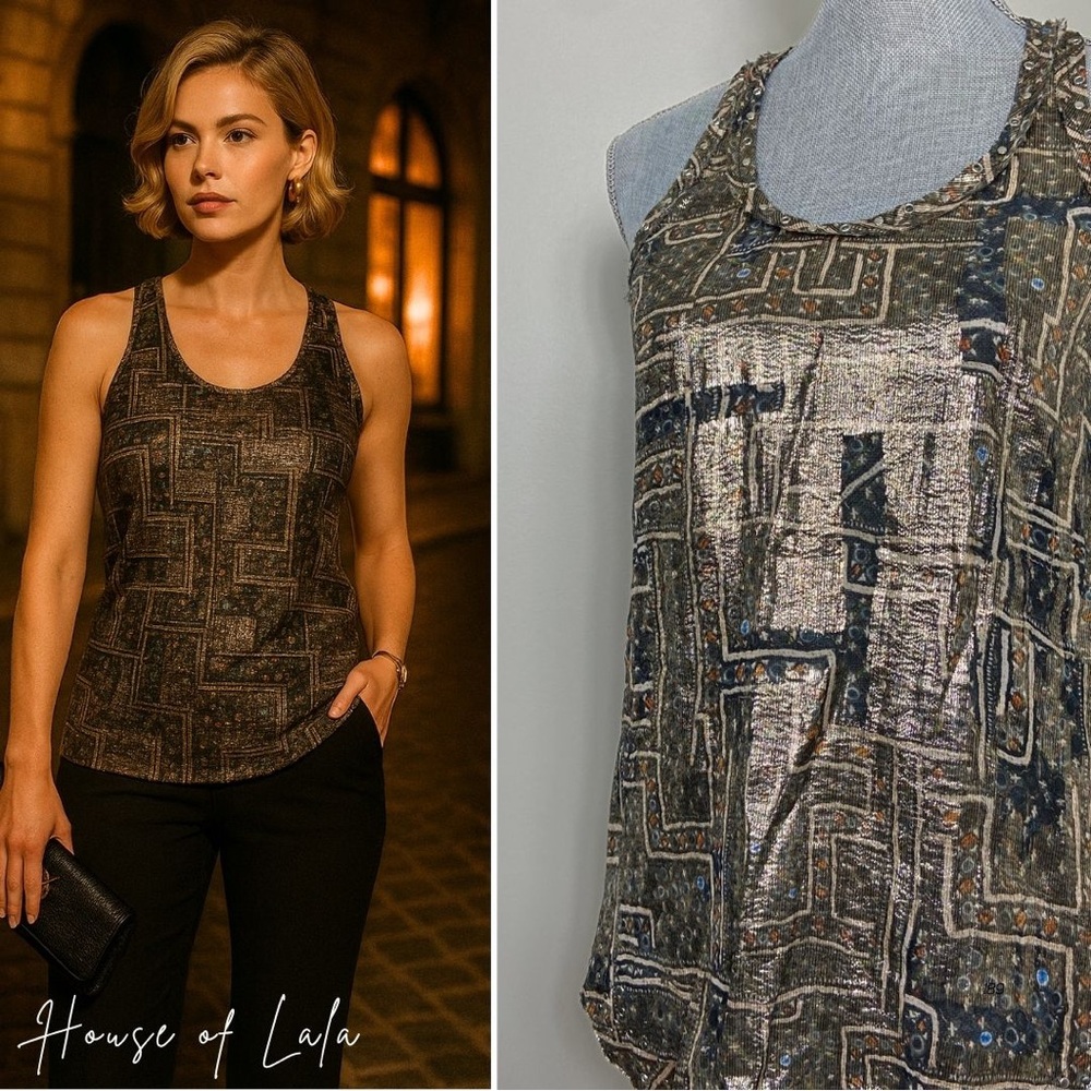 Isabel Marant Metallic Abstract Patterned Sleeveless Tank Top